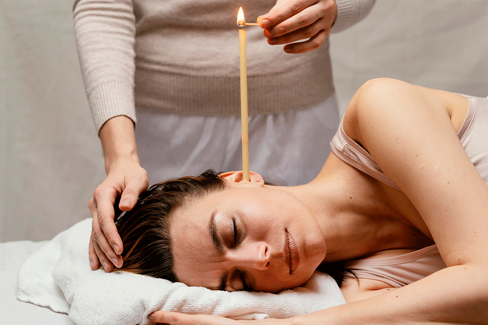 Ear Candling woman receiving treatment Holistic Centre Meath and Offaly Ireland