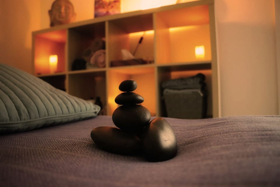 Holistic Centre Ballivor Meath and Edenderry Offaly massage table with towels and stones