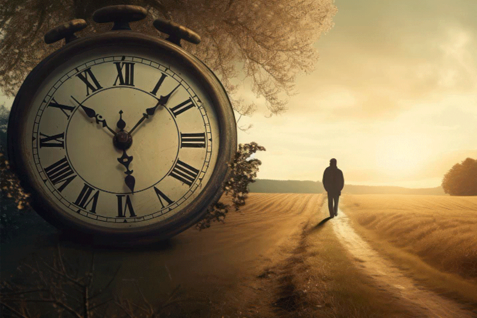 Past Life Regression Therapy - Time piece with person walking Holistic Centre Meath Offaly Ireland